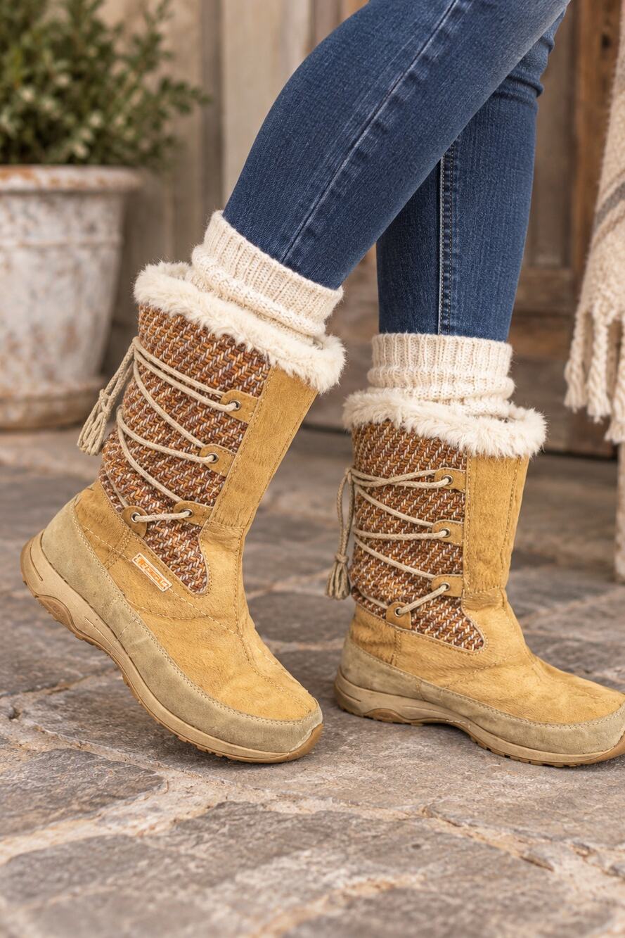 Vintage Tecnica Women's Cowhide Suede Winter Boots Size 7 Faux Fur